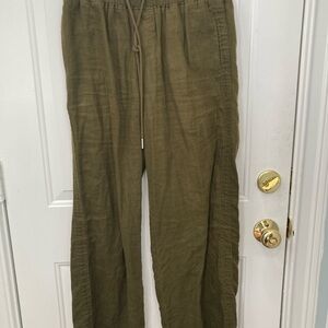 Quince Olive Linen Wide leg Drawstring Pants for women
